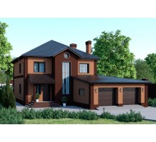 Проект двухэтажного дома с гаражом 12,5х12,5 метров с крытой террасой Агалатово